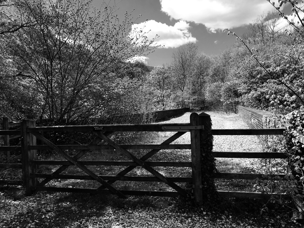 Picture of a locked gate looking over a bridge. 